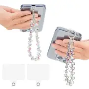 2pcs Crystal Beaded Phone Wrist Strap with Phone Tether Tab Cute Phone
