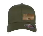 Army American Flag Side Embroidered Flexfit Hat Olive Black Curved or Flat