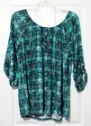 Notations Woman 3X Plus Teal Black Snakeskin Print Peasant Knit Top Blouse NWT