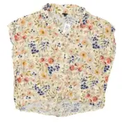 NEW Torrid Women's Plus Size 3 Beige Floral Rayon Button-Up Top Short Sleeve