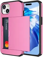[ZUSLAB] Case for iPhone 15 Slide Armor Card Holder Protective Shockproof Hard Back Cover for Apple (2023) - Pink