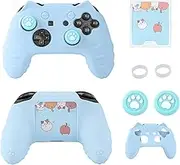 NANANINO Switch Pro Controller Skin - Cute Cat Paw Design With Thumb Grip Caps and Stickers - Blue