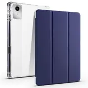 For Lenovo Tab M11 (Xiaoxin Pad 11 2024) Transparent Pen Slot Tri-Fold Leather Case Dark Blue