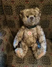 STEIFF "JEREMY TEDDY BEAR" EAN 035180 SILVER/GREEN TIPPED MOHAIR, GROWLER,