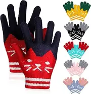 [Holibanna] 6 Pairs Knitted Gloves Set Cute Cat Pattern Winter Mittens Assorted Colors for Outdoor Activities Warm and Comfortable Gloves