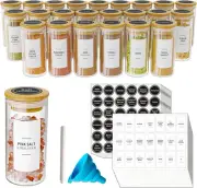 24 Pcs Spice Jars with Bamboo Lids and Labels, Empty 4Oz Glass Bottles, Minimali