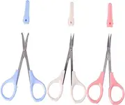 1set Stainless Steel Eyebrow Scissors Set Pink Curved White Straight Blue Round Heads for Precision Shaping and Grooming for Eyebrow Facial and Nose Hair Trimming 3pcs
