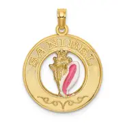 14k Yellow Gold SANIBEL Circle w/Enamel Conch Shell Charm