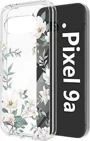 [Tcaraersing] Floral Case for Google Pixel 9A 6.3", Slim Soft TPU & Hard PC Clear Flower Four Corners Shockproof Phone Cover for Teens Girls, Magnolia