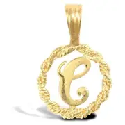 9ct Gold C Initial Pendant Rope Design | Yellow Gold Necklace Gift