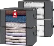 SGHUO 4 Pack Blanket Storage Bags with Zipper, Foldable Comforter Storage Bag, Large Organizers for Blankets, Pillow, Quilts, Linen, Storage Containers with Thick Fabric, Sturdy Zipper, Grey, 90L