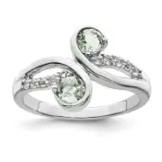 Sterling Silver Rhod-plated .6t.w. Green Quartz & White Topaz Swirl Ring Size 7
