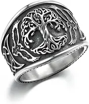 [GTHIC] Stainless Steel Viking Rings for Men Tree of Life Nordic Raven Celtic Knot Ring for Women Vintage Amulet Ring Jewelry Gift