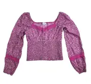 NWT! American Eagle Smocked Floral Peasant Off Shoulder 3/4 Sleeve Crop Top Pink