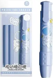 Pen-Style Erasers Kit - 1Pcs Retractable Eraser Pen with 2 Replacement Eraser Cores | Colorful Press Rubber Stick, Pencil Eraser Mechanical Erasers for Kids, Correction Supplies
