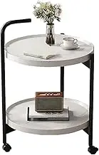 TOMVAES 2-Tier Small Round Side Table, Finish Movable Round Coffee Table with Wheels Sofa End Table for Living Room Bedroom Balcony Patio Nightstand (White) (White)