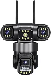 2 Pack 4G Camera 15MP 8K 3 Lens Three Screens PTZ IP Camera Outdoor Security Camera Motion Detection Home Surveillance Monitor(E/U,2 Pack CAM ADD 32G)