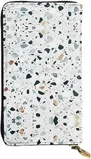 [COMAAM] Spartan Warrior Helmet Leather Long Handheld Wallet Women'S Wallet For Credit Card Cash Coin Storage, Terrazzo Marble Pastel, One Size