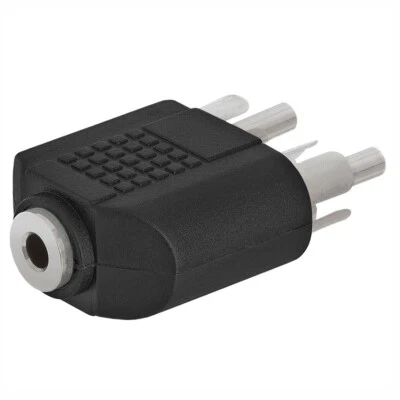 3.5mm Female Mono Jack to 2x RCA Male Plug Audio Cable Adapter Convertor Black