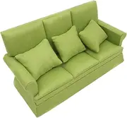 ERINGOGO Miniature House Furniture 1:12 Scale Mini Sofa 3 Pillows Birch Wood Pp Cotton for Dollhouse Living Room Scene