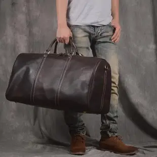 超大容量頭層牛皮旅行包男士復古瘋馬皮行李袋大號旅游出國手提包