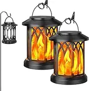 Boundbreed Solar Lantern with Flickering Flame, Boundbreed Solar Lights, Waterproof Outdoor Lights with Auto On/Off, Decorative Fire Lantern for Halloween Yard Patio Lawn Table (2Pc)