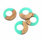 Open Circle Natural Wood and Turquoise Resin Charm 38mm - WP132