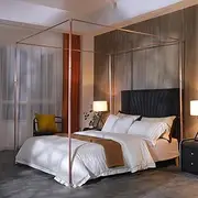 Beyeutao Rose Gold Bed Canopy Frame Super King Canopy Bed Frame W180 x L200 x H200 cm Aluminum Alloy Mosquito Net Frame Four Poster Frame Play Tent Frame Bed Curtains Frame Easy to Install