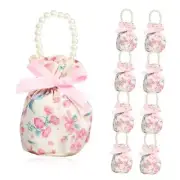 8 Pieces Small Gift Bags with Pearl Handle Canvas Small Candy Bag Small pink