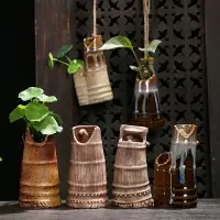 在飛比找樂天市場購物網優惠-陶瓷仿古窯變流釉迷你水培花器創意掛壁式擺件日式粗陶小花瓶