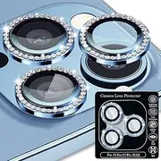 TIUYAO Diamond Camera Lens Protector for iPhone 13 Pro/Pro Max, Tempered Glass Lens Cover with Bling Ring, Diamond Blue