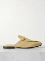 [Gucci] Gucci - Princetown Horsebit-embellished Leather-trimmed Canvas-jacquard Slippers - Beige - IT38 IT 38 Neutrals