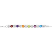 1.86Ct Mix Color Stone(Garnet, Amethyst, Citrine, Peridot, Rhodolite, London Blue Topaz) & 49 Diamond Bracelet in Sterling Silver