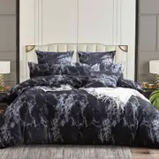 Marble Black Quilt/Doona/Duvet Cover Set (Super King Size) M403