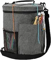 Knitting Bag Yarn Storage, Best Durable Canvas Yarn Bag for Crochet Accessories, Yarn Organizer Crochet Bag with Knitting Accessories Shoulder Strap(Grey)