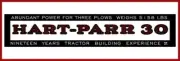 Hart Parr Model 30 Tractor for 3 Plows NEW Sign 12x36" USA STEEL XL Size