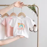 在飛比找蝦皮購物優惠-台灣公司👍韓版童裝夏季女童彩虹短袖T恤嬰兒童純棉上衣薄款女寶