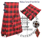 Scottish handmade traditional Wallace tartan 8 yard Kilt for Men's - custom Size