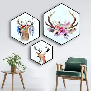 北歐風現代簡約創意墻畫掛畫客廳房間墻火烈鳥魚麋鹿墻壁裝飾畫