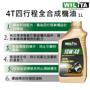 【WILITA 威力特】4T全合成高轉速節能機油(API SN JASO MA/MA2)