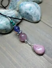 Pink Rhodonite Pendant Multicolor Wired Gemstone Beads Teardrop Artisan Made