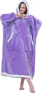 Kipswiza Oversized Wearable Blanket Soft Warm Sherpa Fleece Hoodie Blanket Big Thick Hooded Sweatshirt for Adults Women Men, Long( Light Purple/Sherpa)