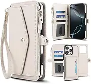 XIMAND Detachable 2-in-1 Case for iPhone 14 Pro Max - Wallet Cover with Card Slots, RFID Blocking, Compatible with Magsafe Charging and Car Mount, Wrist & Crossbody Strap.(White)