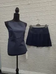New Acosti 2 Pc Set Open Back Top and Mini Pleated Skirt Navy Size Small