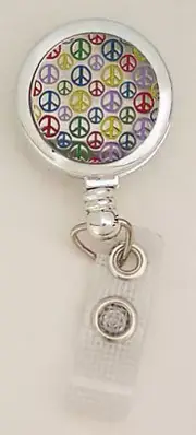PEACE SIGN Retractable Reel ID Badge Holder Key Chain Ring Silver FREE SHIP