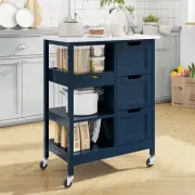 3-Tier Rolling Kitchen Trolley Cart Wood Storage Drawers Shelves Rack w/Wheels