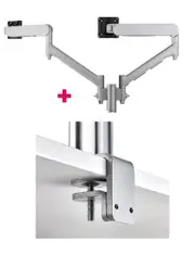 Atdec AWMS-2-D13 Dual 690mm Dynamic Monitor Arms + 135mm Post / 8kg Flat and Curved Screens + F Clamp Desk Fixing, Silver