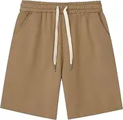 [PHJTOMK] Mens Pique Gym Short with Pockets Male Running Pajama Lounge Short Elastic Waist Drawstring Beach Shorts with Pockets, Khaki, Large