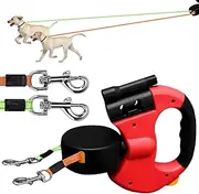 Double Dog Lead for 2 Dogs, Double Retractable Dog Lead with Light, 3 m, Extendable Dog Lead with Comfortable Ergonomic Handle, Roller Lead for Dogs