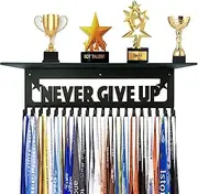 Medal Hanger Display,Trophy Shelf Medal Display Holder with 20 Hooks,Metal Awards Rack for Walls Holds,Race Medal Display Upgraded Medal Holder Display for gymanstics,Soccer,Swim,Run